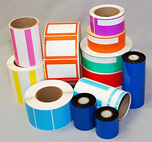 Blank labels with permanent, freezer or removable adhesive and thermal transfer ribbons
