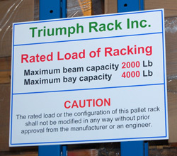 Load limit sign for warehouse bay or rack