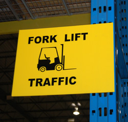 Fork lift traffic warning sign for warehouse safety