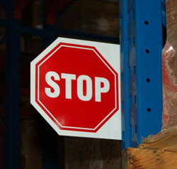 Aisle Stop signs made from tough, flexible material